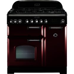 Rangemaster Classic Deluxe 90cm Dual Fuel 84480 Range Cooker in Cranberry with Chrome Trim and FSD Hob